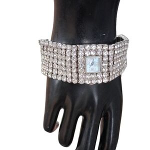 Posh Kessaris Iced Out Rhinestone Wide Strap Ladies Watch
